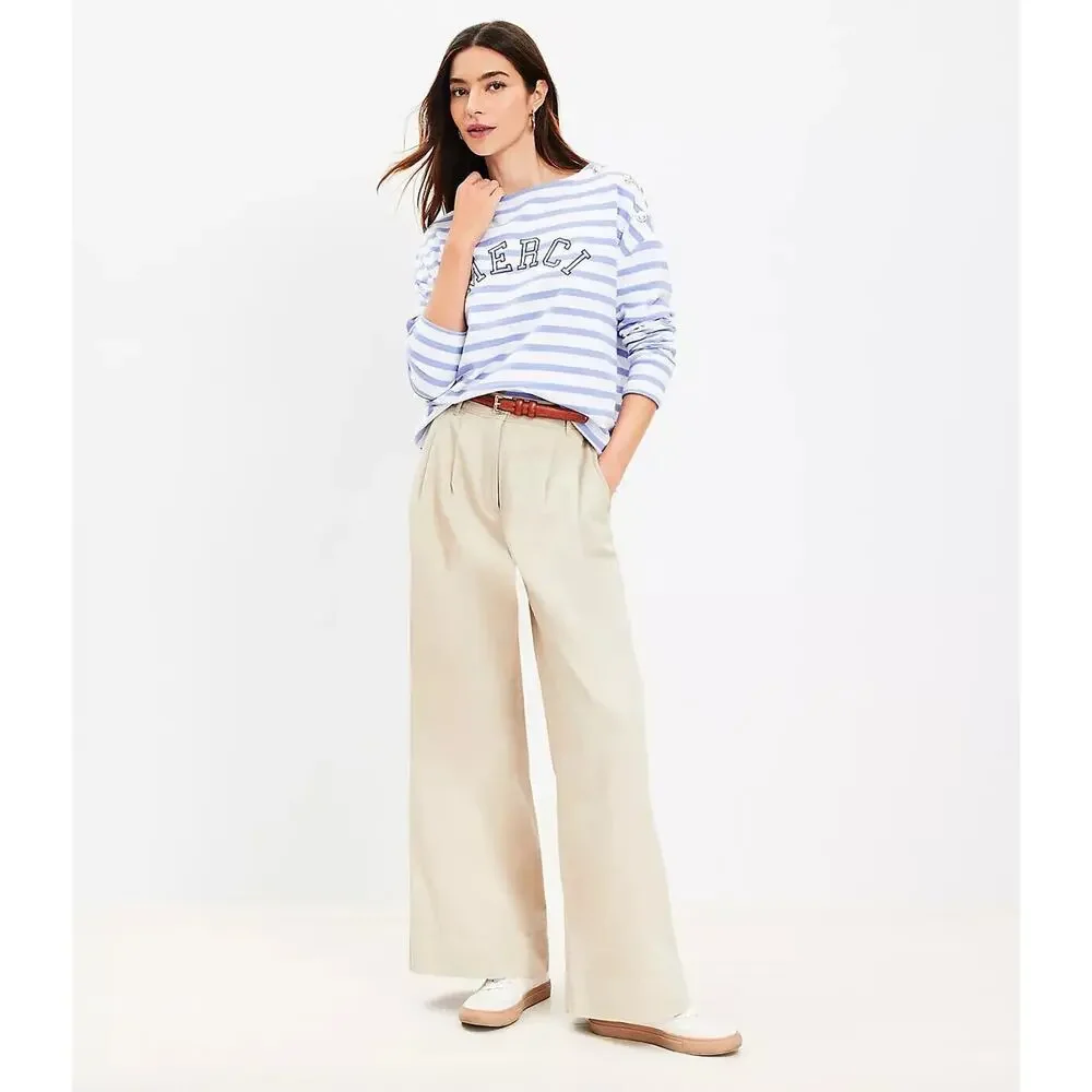 NWT LOFT 2024 Poplin Super Wide Leg Pants Toasted Beige Tan Khaki Womens Size 14 - Picture 11 of 11